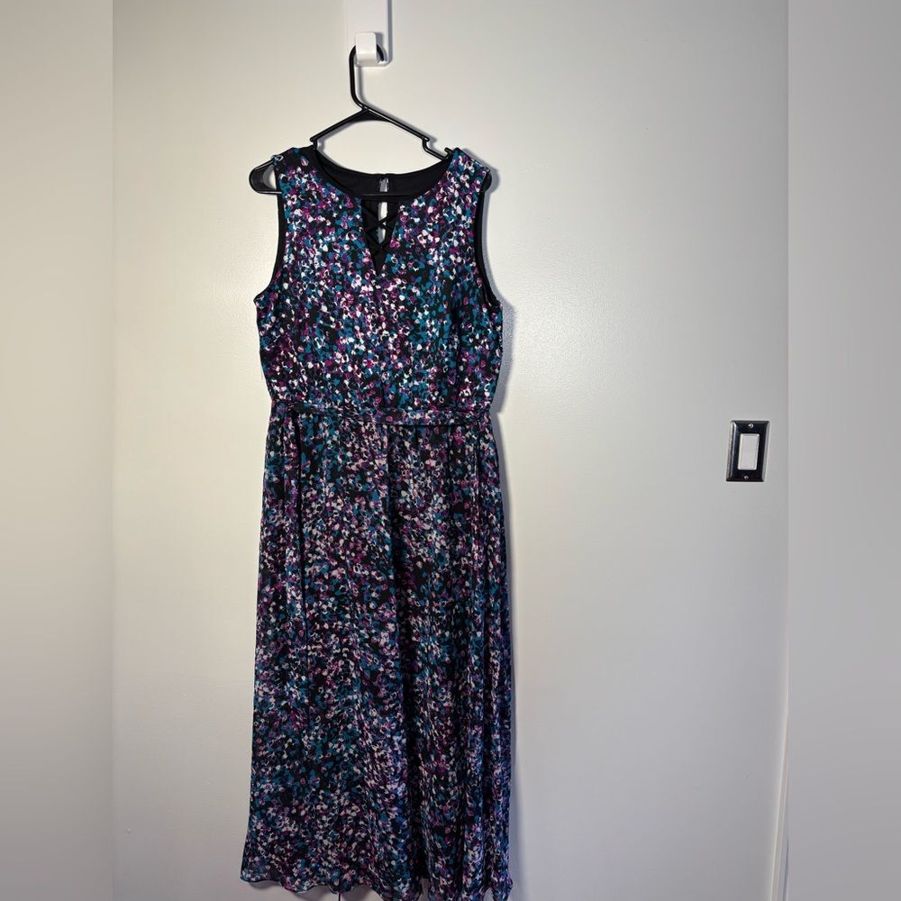 Lane Bryant Teal, Purple & Black Floral Sleeveless Maxi Dress
